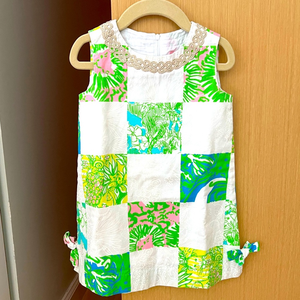 Lilly Pulitzer little girls classic shift in floral patchwork print